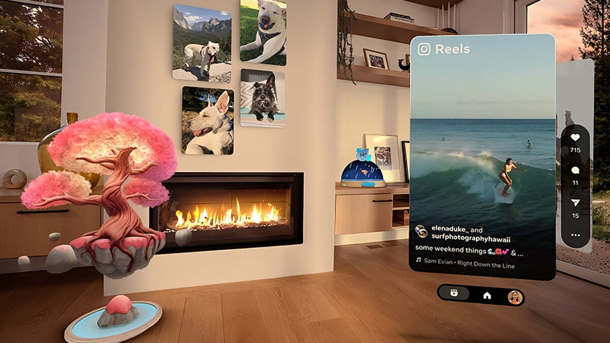 A living room enriched by so-called augments, i.e. permanently anchored mixed reality objects and widgets.