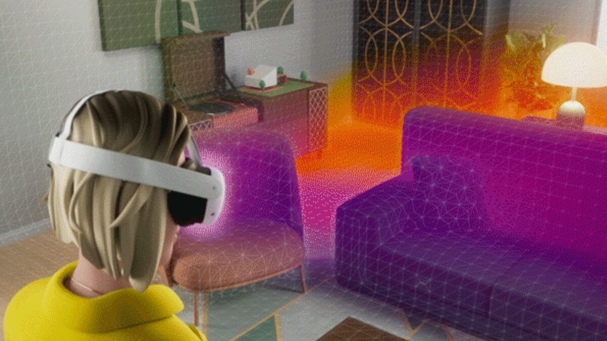 Woman with Quest 3 scans the surrounding room.