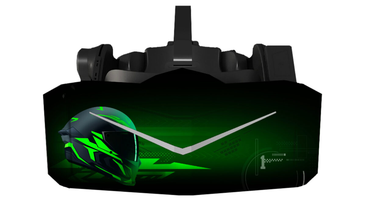 The Pimax Crystal Sim VR headset in front view.