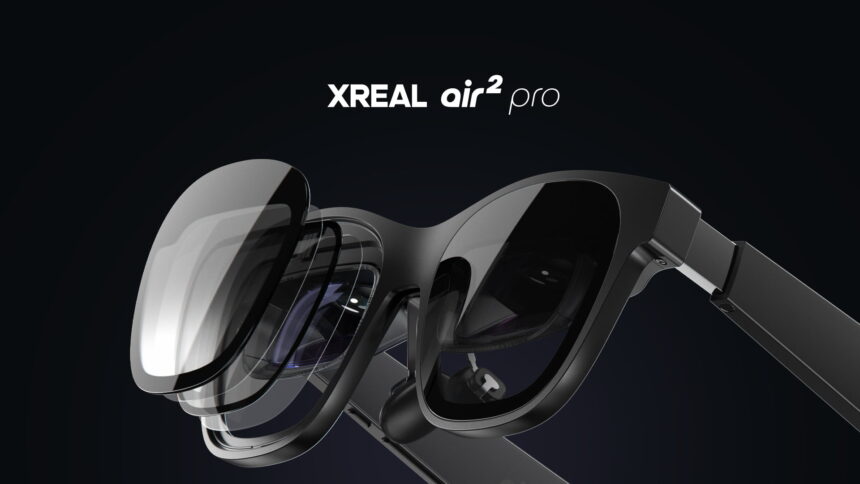 The black AR headset Xreal Air 2 with open display.
