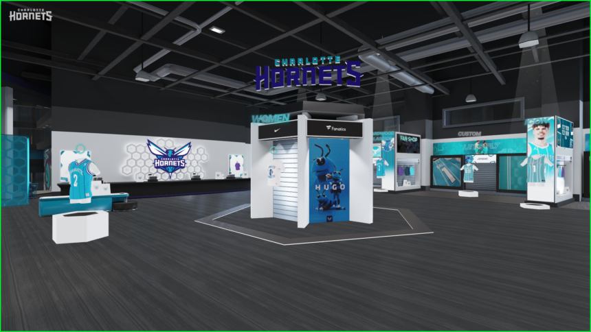 Virtual art and assets inside of the virtual Charlotte Hornets Fan Shop.