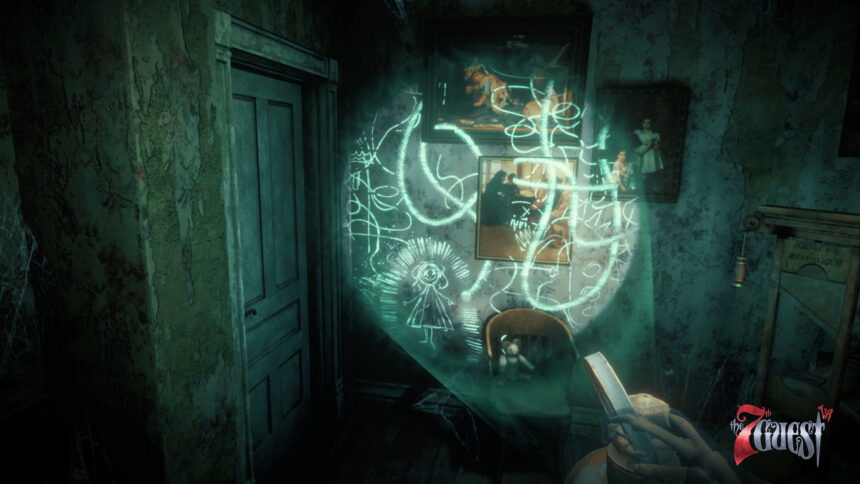 The light from the lantern falls on the wall and reveals green glowing clues.