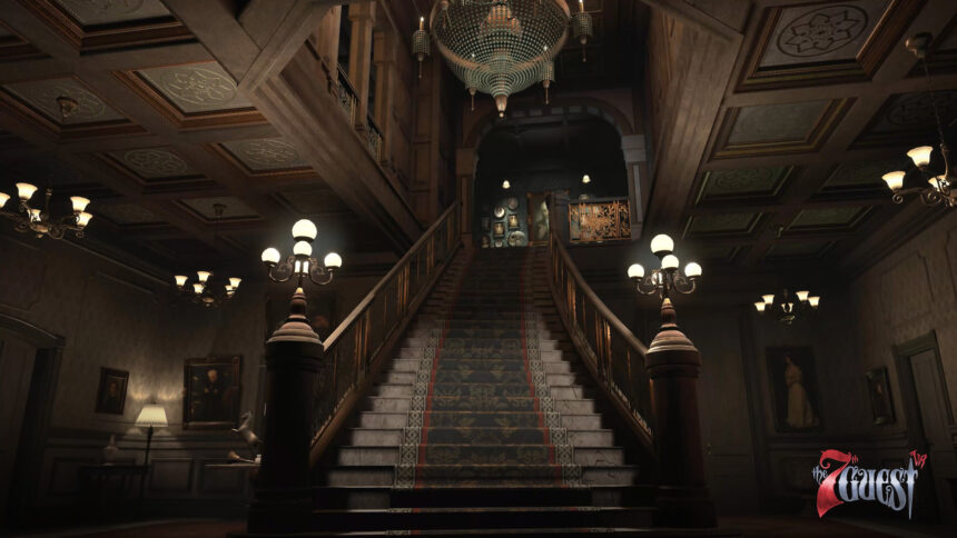 The entrance area of the mansion with stairs.