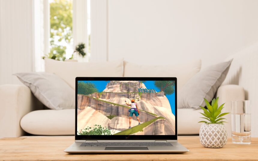 LudoFit's rock-climbing game on a PC.