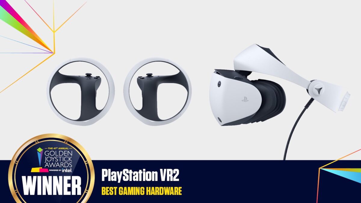 Picture of the PSVR 2 with joystick award.