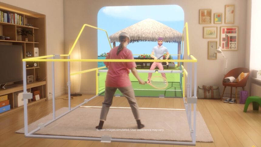 Simulated mixed reality view of Racket Club.