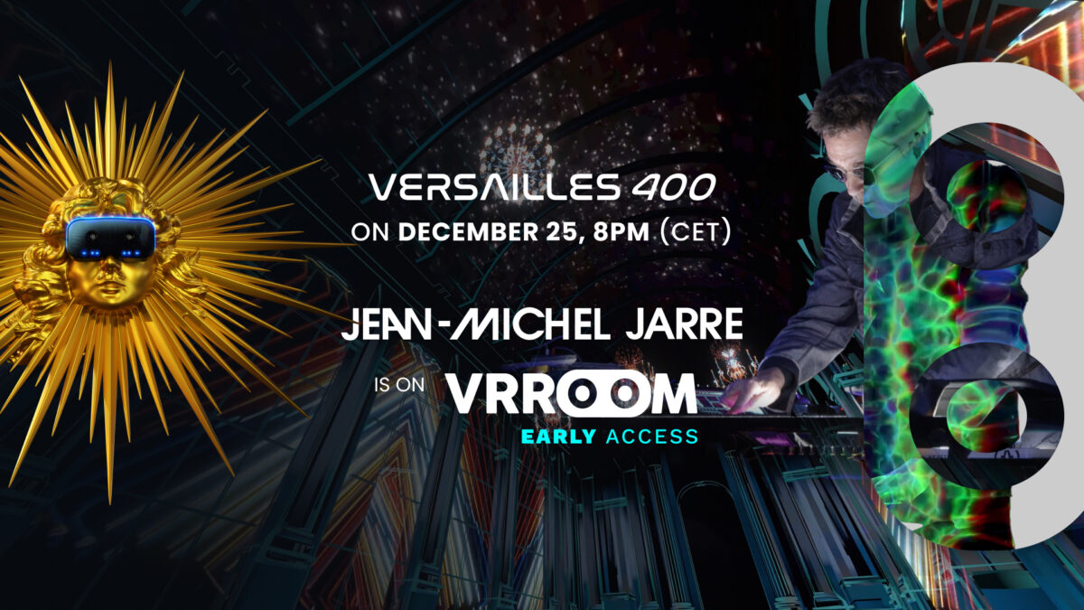 The concert poster for "Versailles 400" shows the electro artist Jean-Michel Jarre.