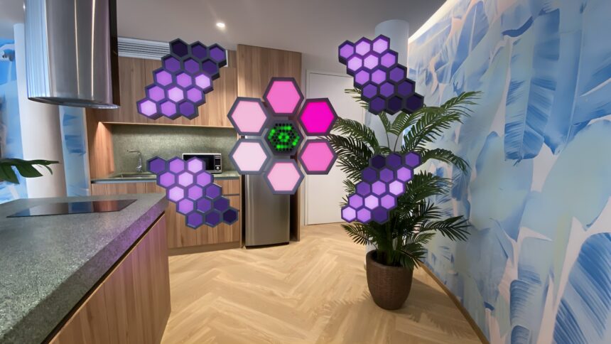 Luminous tile pattern of the Effex Visualizer in a kitchen.
