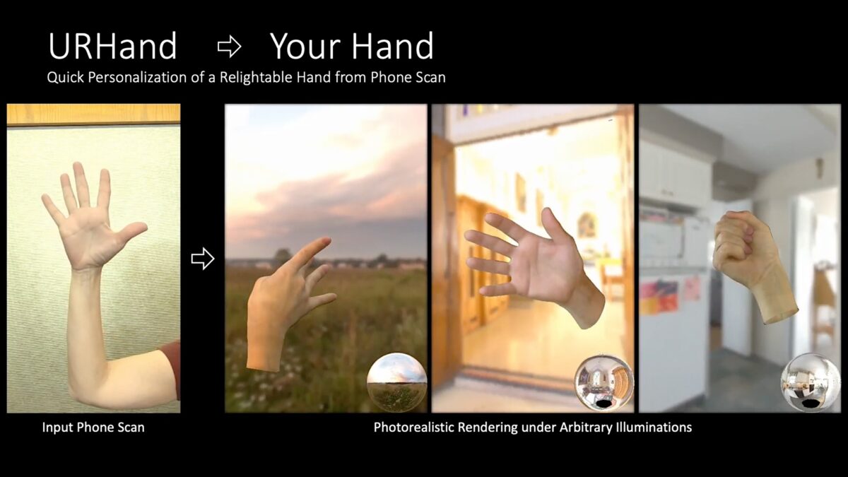 Video image of a real hand and digital versions of it.