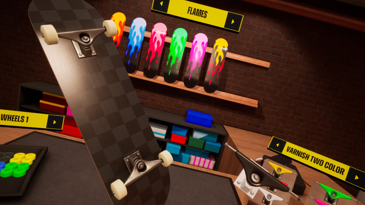 A virtual skateboard in a skateshop.