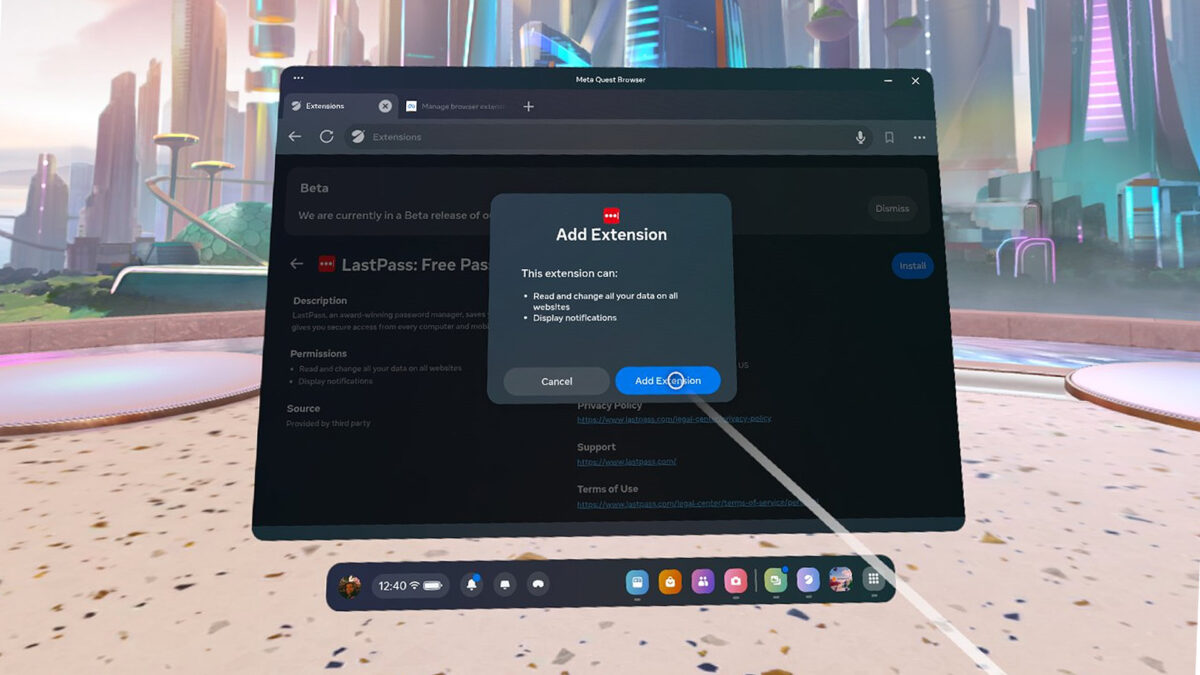 Meta Quest Browser gets beta support for browser extensions