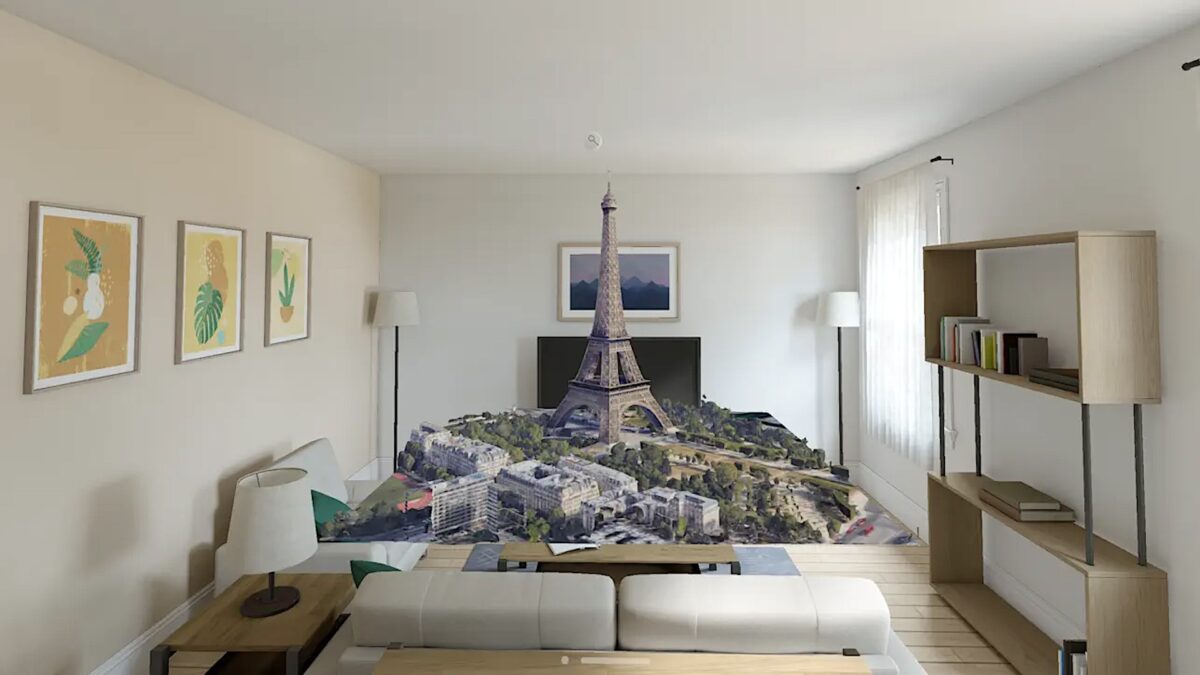 A Google Earth map of the Eiffel Tower in an apartment.