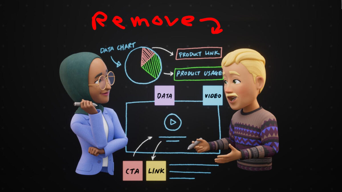 Two avatars use the whiteboard in Meta Horizon Workrooms with remove written above.