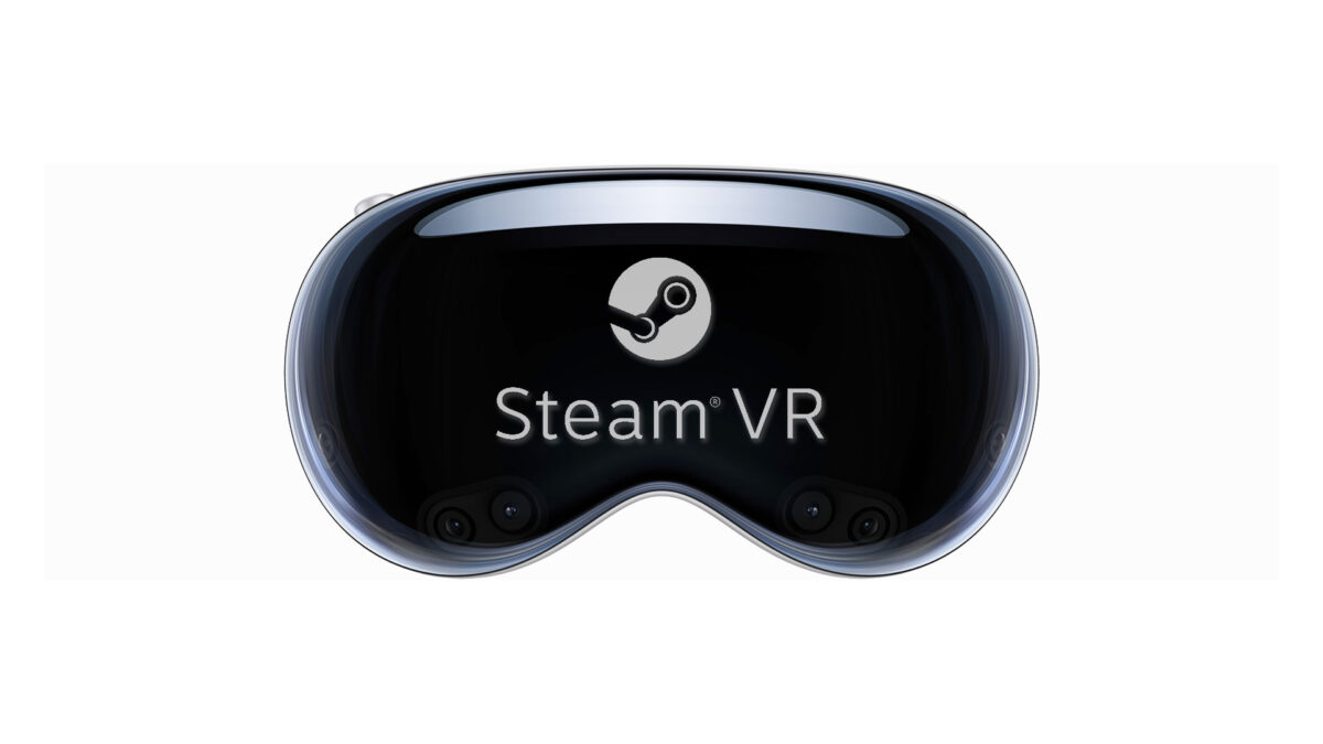 Front of Vision Pro with SteamVR logo.
