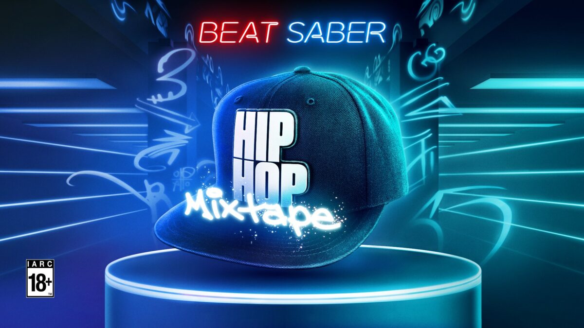 Cap with hip-hop lettering and the Beat Saber logo above it.