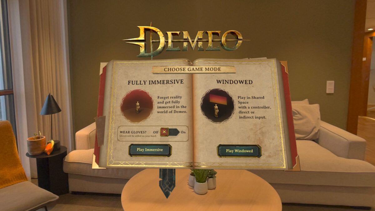 A book appears in a real environment that serves as a demo game menu.
