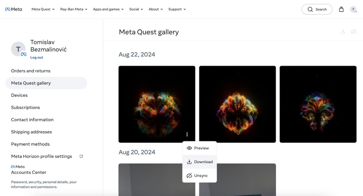 Screenshot of the Quest Web Gallery.