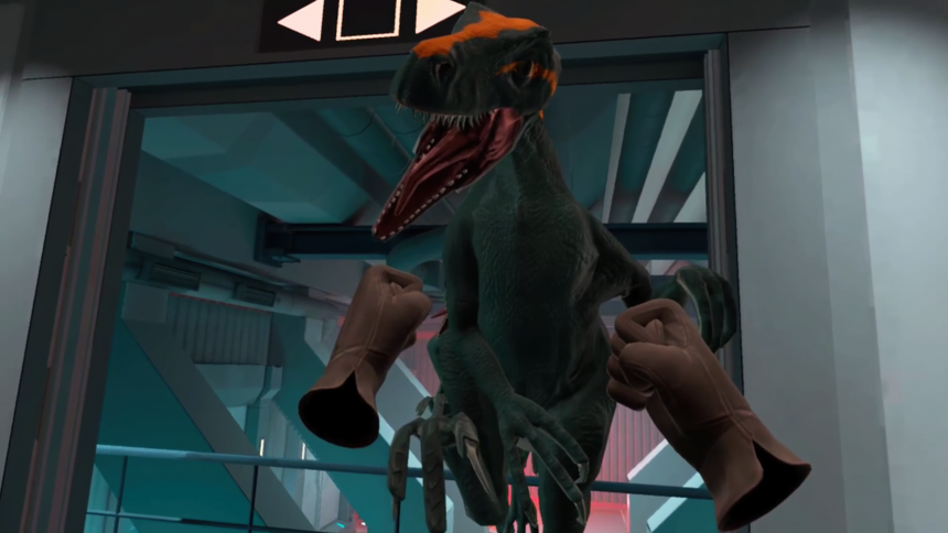 A dinosaur is attacking me and I only have my fists to defend myself.