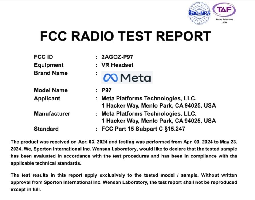 FCC approval for an unknown VR headset from Meta.