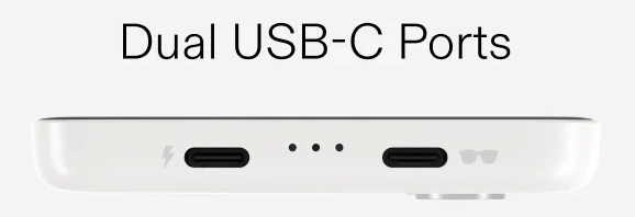 The two USB-C ports on the underside of the XREAL Beam Pro. One for charging, one for data exchange.