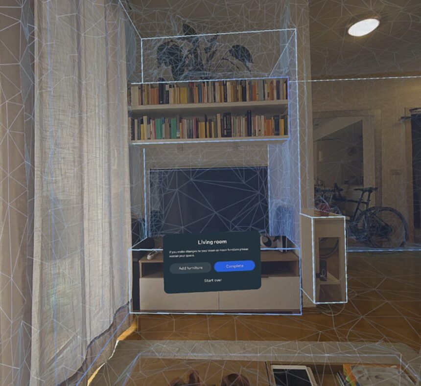 A living room with room mesh scan.