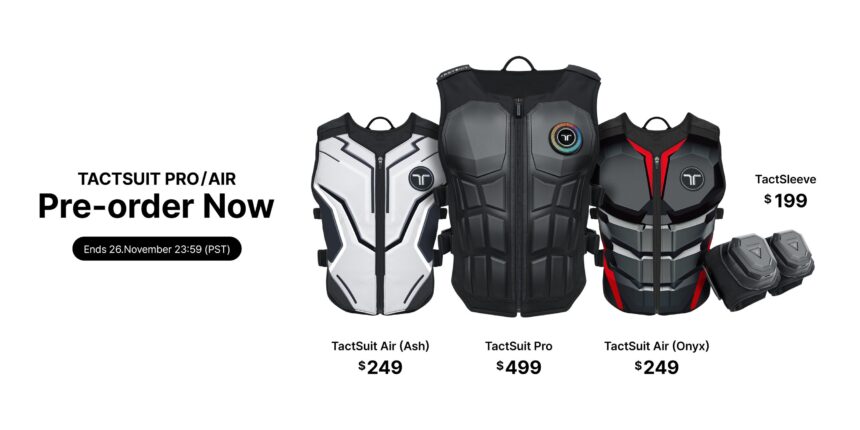 bHaptics latest lineup: TactSuit Pro, TactSuit Air, and TactSleeve