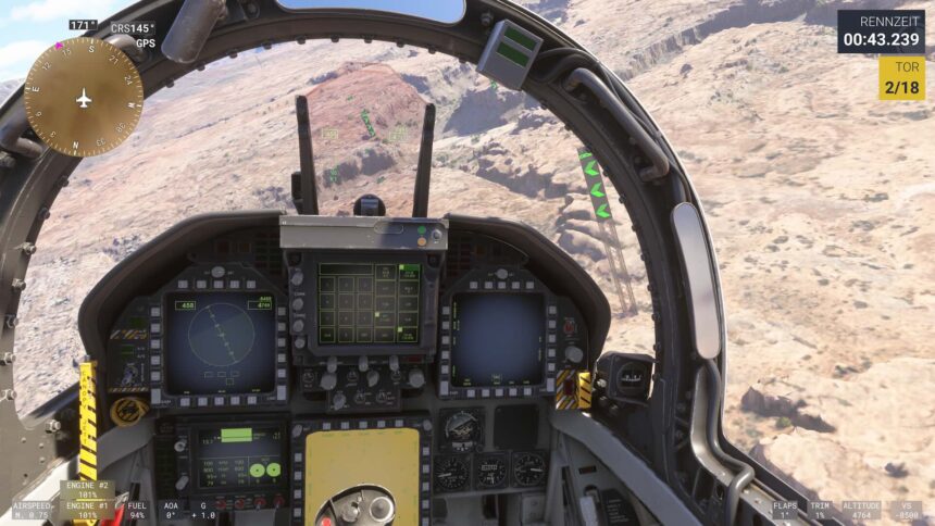 I thunder through the Grand Canyon in the Super Hornet. The cockpit of the jet - like that of many other aircraft - has been recreated in great detail.