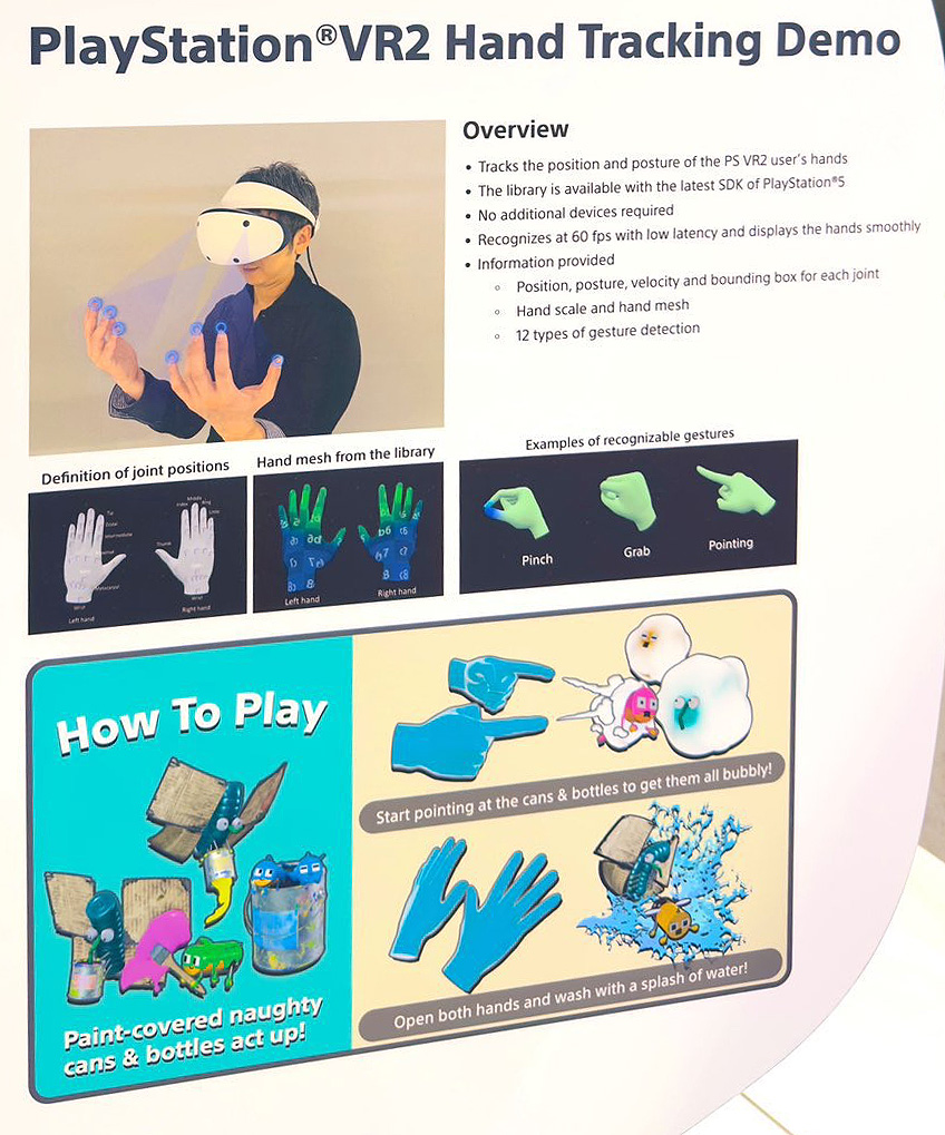 Zoom on the explanatory text of the PSVR 2 hand-tracking demo.