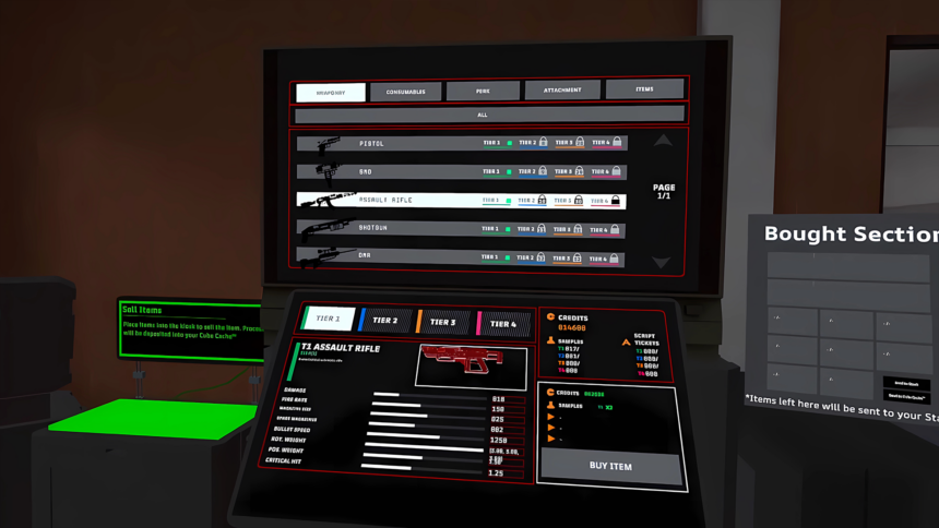 The terminal for buying weapons and equipment in Anomaly VR.