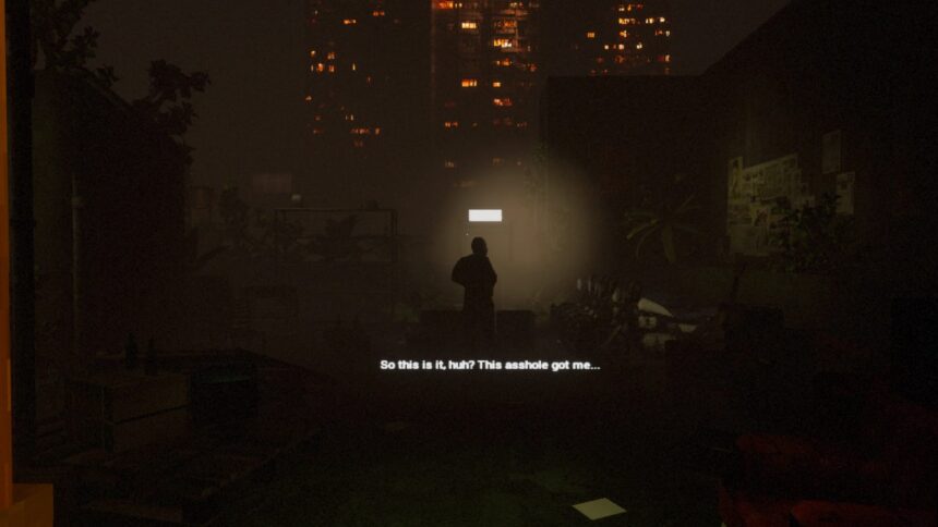 The silhouette of a tall man can be seen in the nocturnal glow of a single lamp.